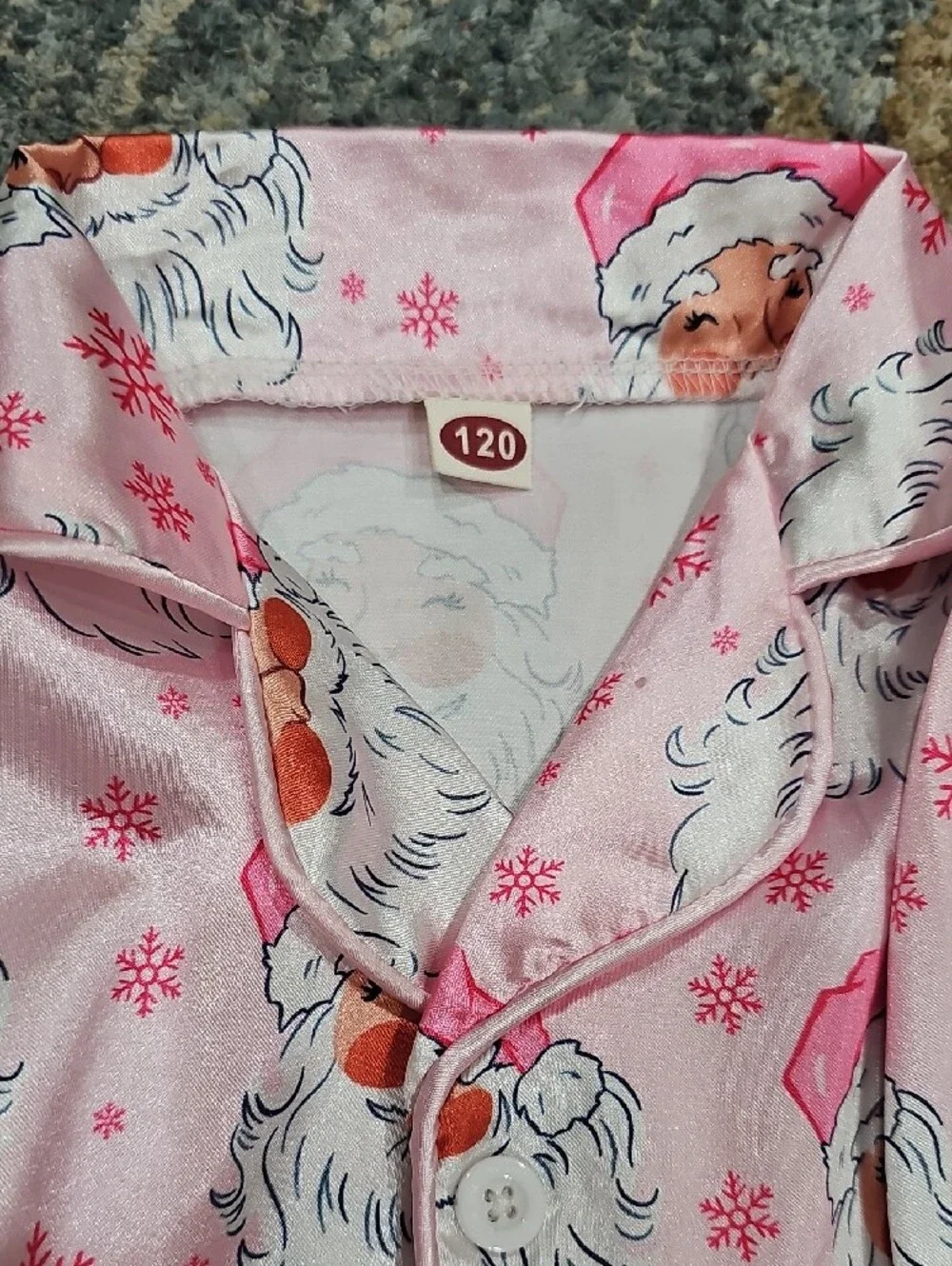 Girls Pink Santa Print Pajama Set with Faux Fur Trim